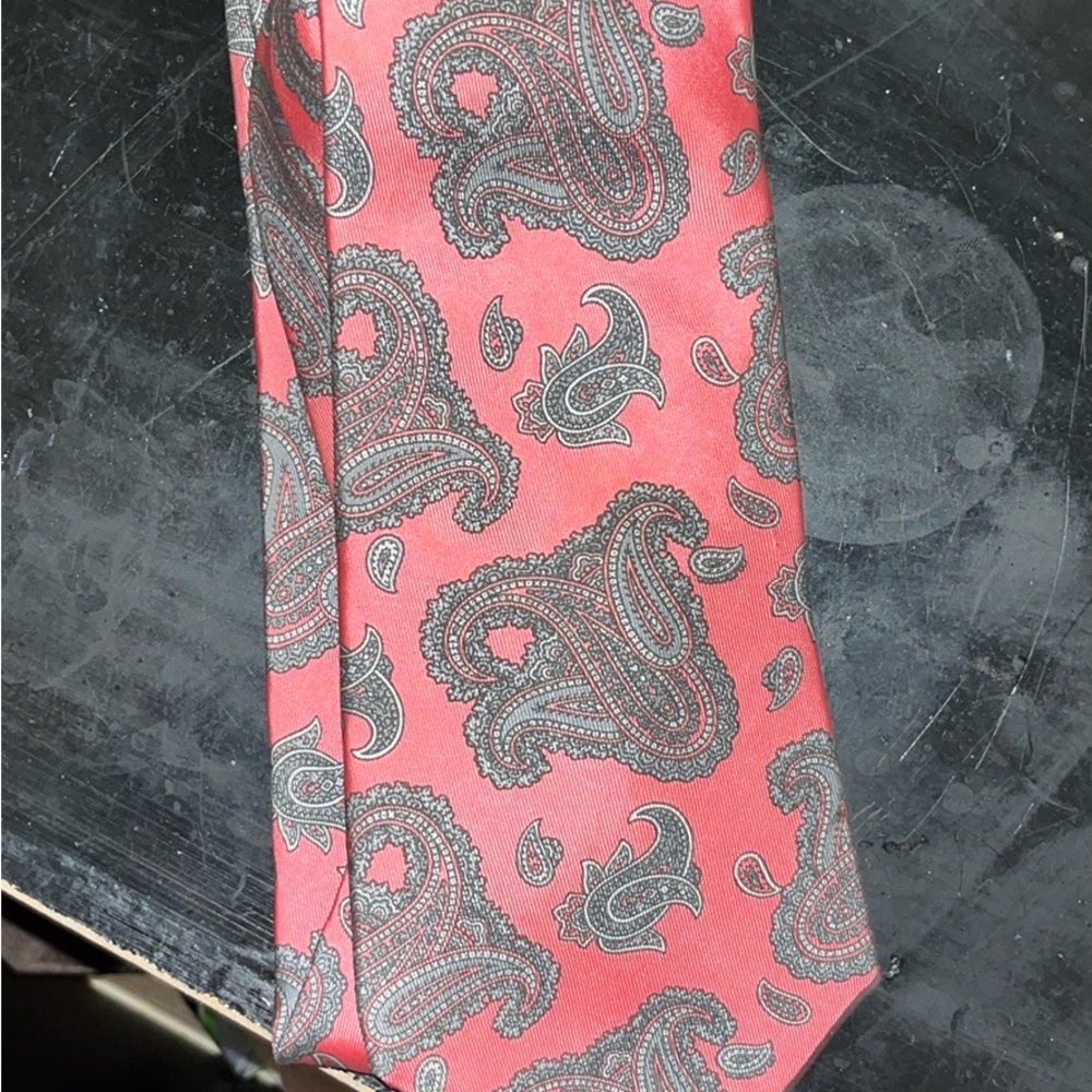 Gray and Pink Paisley Silk Tie by Lazarus